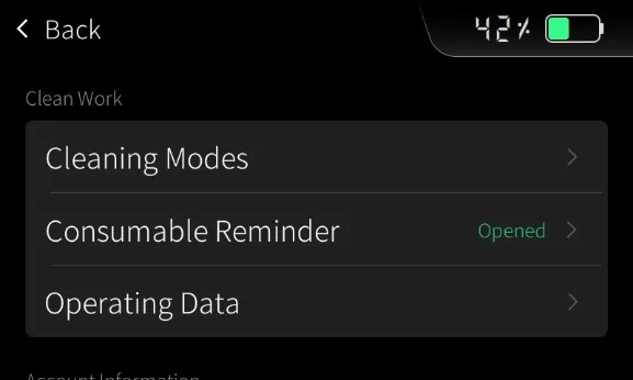 Меню настроек уборки: режимы, напоминания, данные