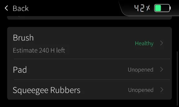 Состояние расходных материалов: щётки, пады, скребок